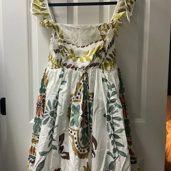 NWOT Anthropologie White Dress with Green and Brown Accents - Picture 3 of 3